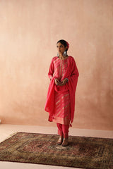 Pink Silk Jacquard Suit Set (With Pants & Dupatta)