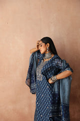 Navy   Chanderi Kurta set (With Pant & Dupatta)