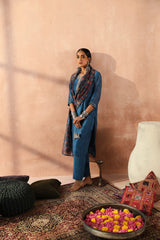 Blue  Chanderi Kurta set (With Pant & Dupatta)