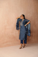 Navy   Chanderi Kurta set (With Pant & Dupatta)