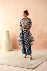 Blue  Chanderi Kurta set (With Pant & Dupatta)