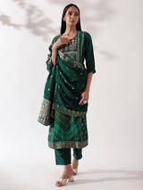 Green Dola Jacquard Suit Set (with Pants and Dupatta)