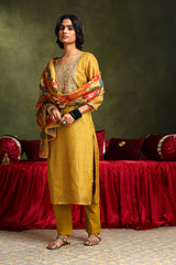 Mustard Chanderi Suit Set (with Pants and Dupatta)