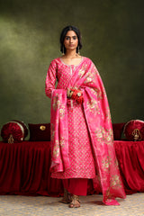 Pink Chanderi Suit Set (with Pants and Dupatta)