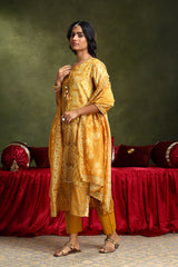 Floral Mustard Chanderi Suit Set (with Pants and Dupatta)