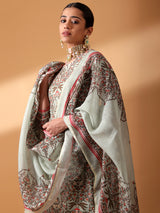 Mint Green Block Printed Chanderi Suit Set (With Pants and Dupatta)