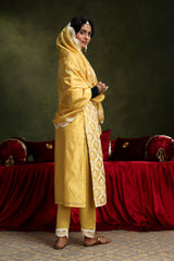 Yellow Chanderi Straight Fit Suit Set (with Pants and Dupatta)