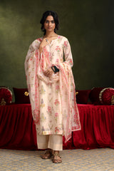 Floral Pista Chanderi Suit Set (with Pants and Dupatta)