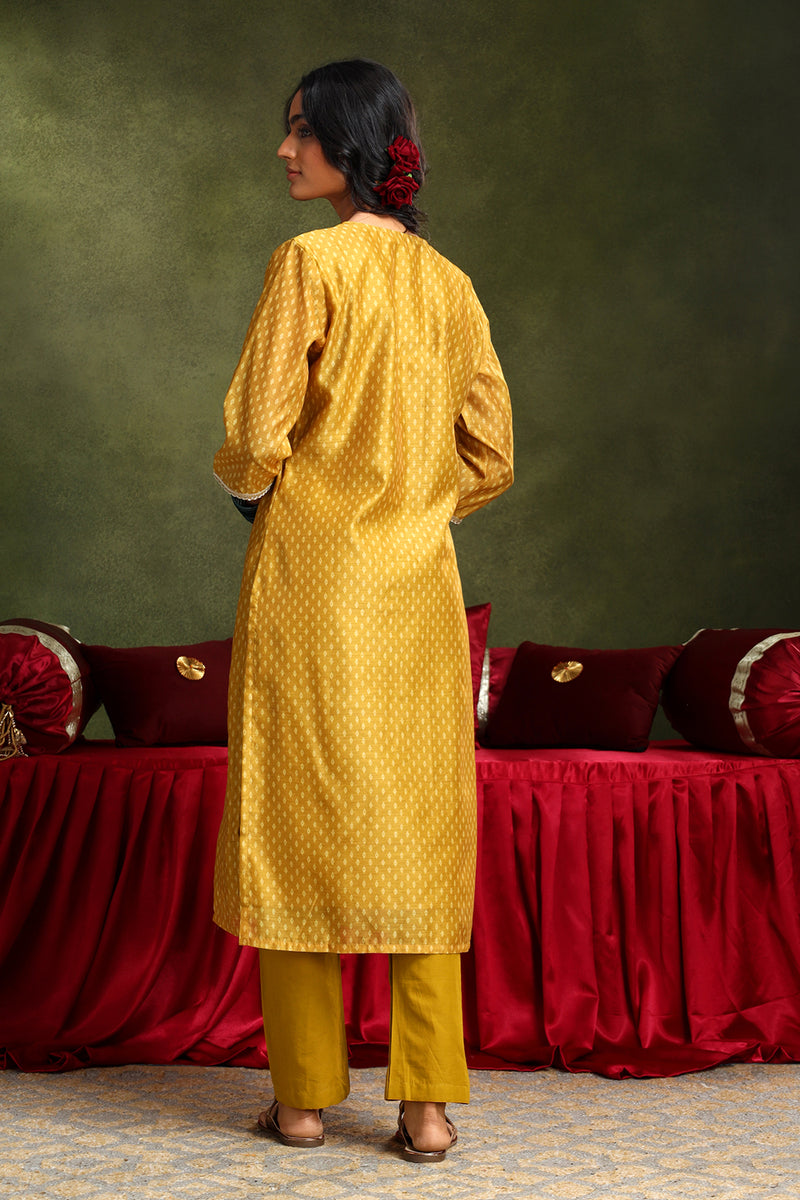 Mustard Chanderi Suit Set (with Pants and Dupatta)