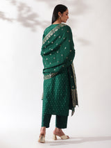 Green Dola Jacquard Suit Set (with Pants and Dupatta)