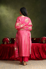 Pink Chanderi Suit Set (with Pants and Dupatta)