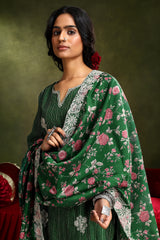 Floral Green Chanderi Kurta set (With Pant & Dupatta)