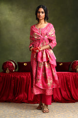 Pink Chanderi Suit Set (with Pants and Dupatta)