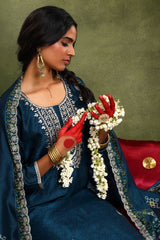 Navy Blue Chanderi Suit Set (with Pants and Dupatta)