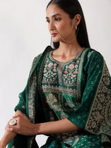 Green Dola Jacquard Suit Set (with Pants and Dupatta)