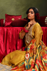 Mustard Chanderi Suit Set (with Pants and Dupatta)