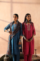 Dark Pink Chanderi Kurta set (With Pant & Dupatta)