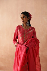 Pink Silk Jacquard Suit Set (With Pants & Dupatta)