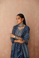 Navy   Chanderi Kurta set (With Pant & Dupatta)