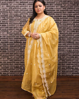 Yellow Chanderi Suit Set (with Pants and Dupatta)