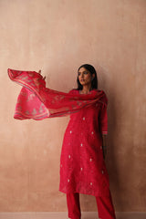 Pink   Chanderi Kurta set ( With Pant & Dupatta)