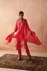 Pink Silk Jacquard Suit Set (With Pants & Dupatta)