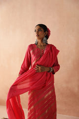 Pink Silk Jacquard Suit Set (With Pants & Dupatta)