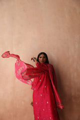 Pink   Chanderi Kurta set ( With Pant & Dupatta)