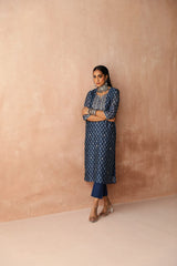 Navy   Chanderi Kurta set (With Pant & Dupatta)