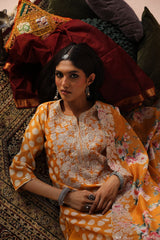 Yellow  Chanderi Kurta set (With Pant & Dupatta)