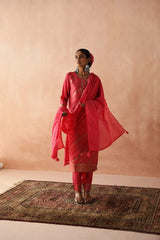 Pink Silk Jacquard Suit Set (With Pants & Dupatta)