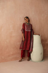 Maroon  Chanderi Kurta set (With Pant & Dupatta)