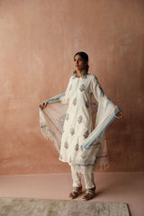 Hand block printed cotton suit set (With Pants & Dupatta)