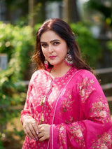 Dark Pink Chanderi Suit Set (with Pants and Dupatta)