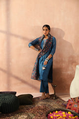 Blue  Chanderi Kurta set (With Pant & Dupatta)