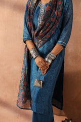 Blue  Chanderi Kurta set (With Pant & Dupatta)