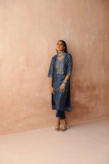 Navy   Chanderi Kurta set (With Pant & Dupatta)