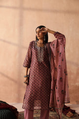 Onion Pink Chanderi Kurta set (With Pant & Dupatta)