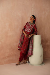 Maroon  Chanderi Kurta set (With Pant & Dupatta)