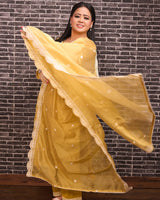 Yellow Chanderi Suit Set (with Pants and Dupatta)