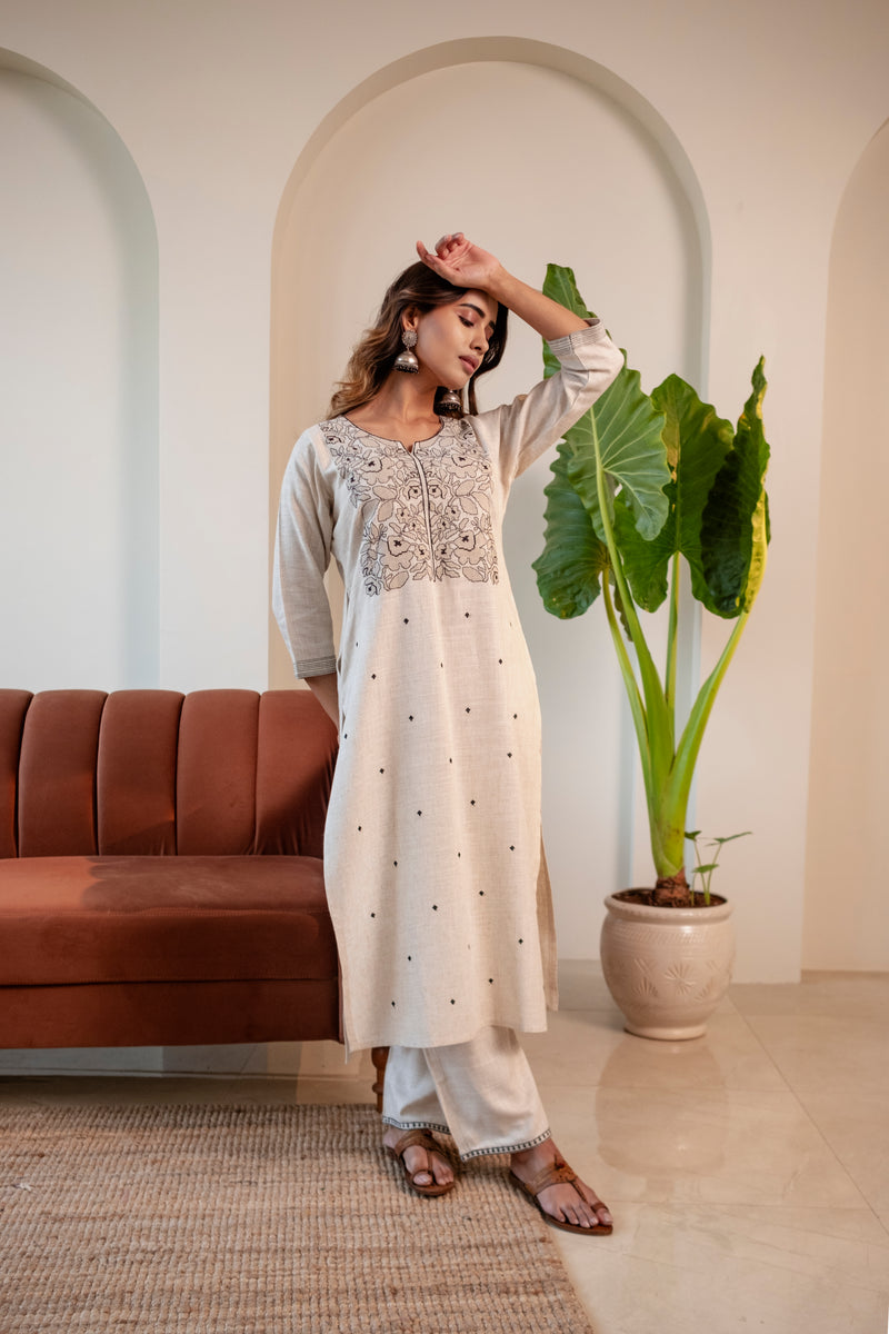 Off White Cotton Linen Kurta set