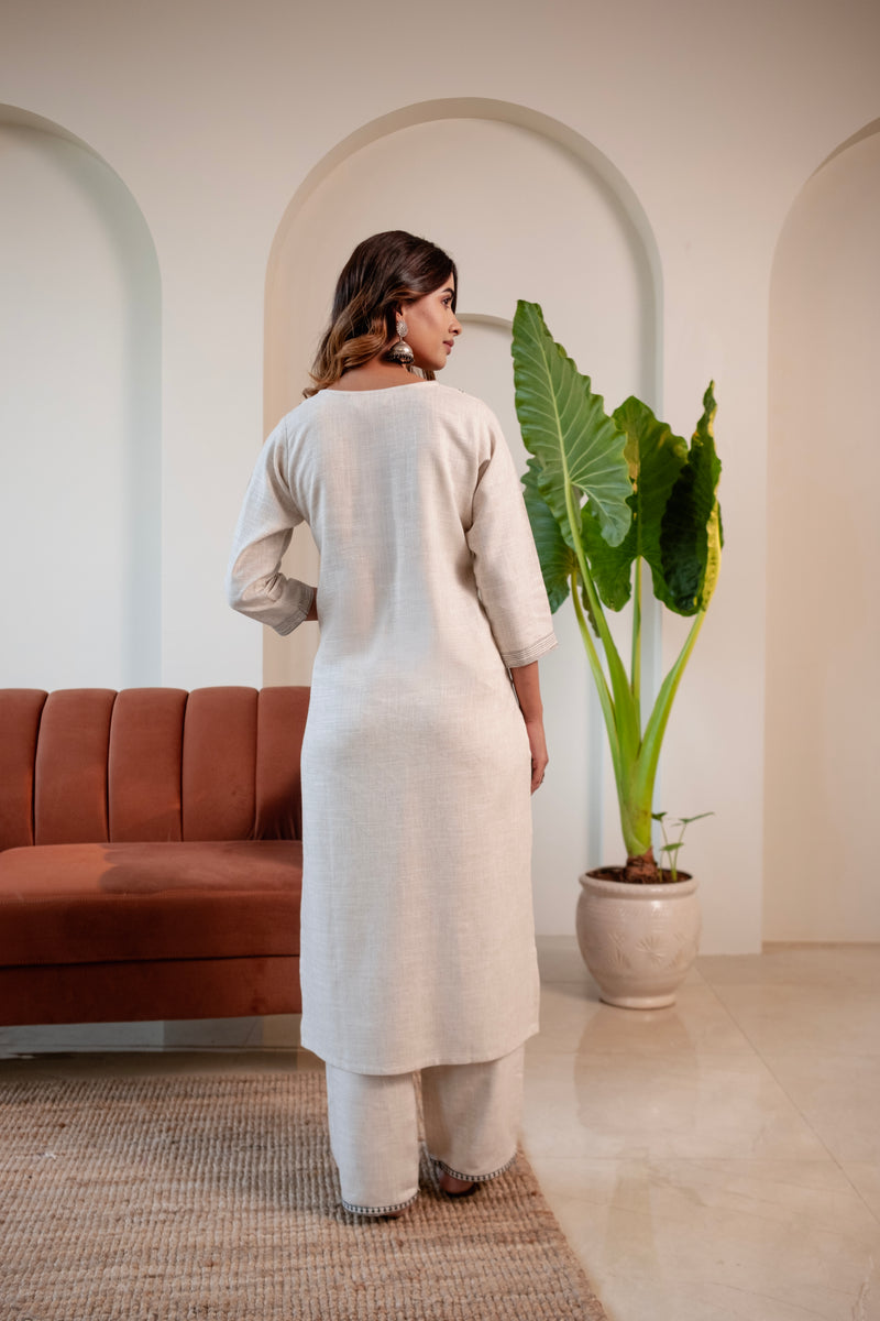 Off White Cotton Linen Kurta set