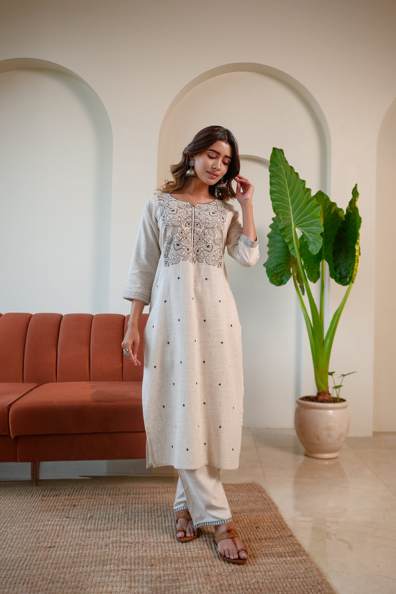 Off White Cotton Linen Kurta set