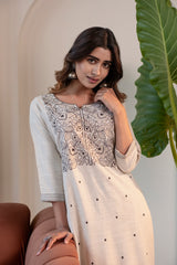 Off White Cotton Linen Kurta set