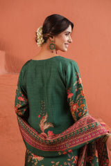 Green Dola Jacquard Straight Fit Suit Set (With Pants and Dupatta)