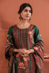 Green Dola Jacquard Straight Fit Suit Set (With Pants and Dupatta)