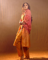 Mustard Bandhani Chanderi Suit Set (With Pants and Dupatta)