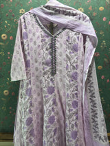 Lilac Cotton Anarkali Suit Set (With Pants and Dupatta)