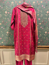 Pink Dola Jacquard Straight Fit Suit Set (With Pants and Dupatta)