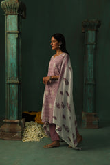 Lavender Straight Fit Cotton Suit Set (With Pants and Dupatta)